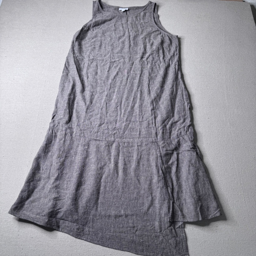 Pure Jill Linen Blend Asymmetrical Tiered Shift Dress Taupe Petite M Pockets